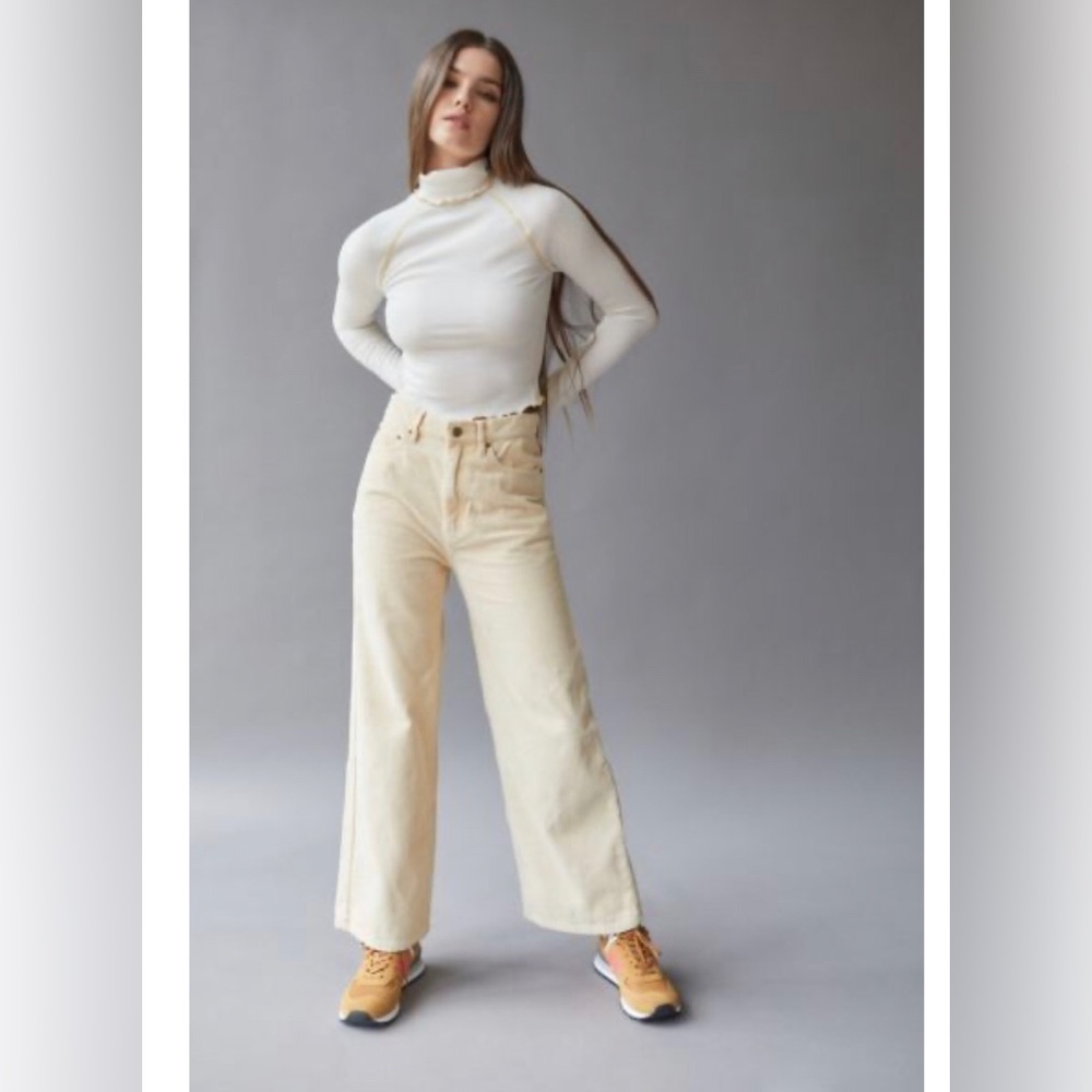 UO High and Wide Beige Corduroy Pants